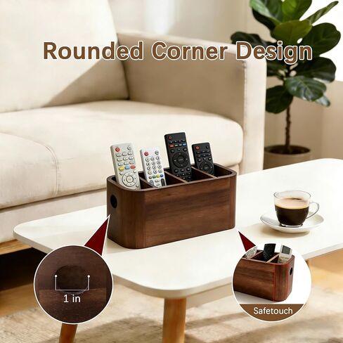 Acacia Wood Remote Control Holder, Walnut Color TV Remote Holder with 4 Adjustable Compartments, Wooden Remote Caddy Organizer for Table, Desk, Nightstand, Living Room, Office in Saudi Arabia