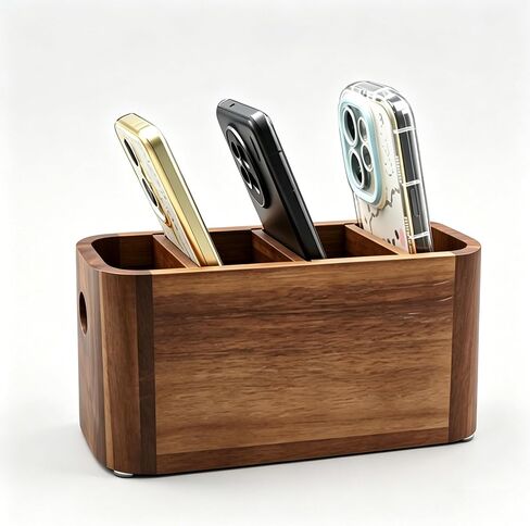Acacia Wood Remote Control Holder, Walnut Color TV Remote Holder with 4 Adjustable Compartments, Wooden Remote Caddy Organizer for Table, Desk, Nightstand, Living Room, Office in Saudi Arabia