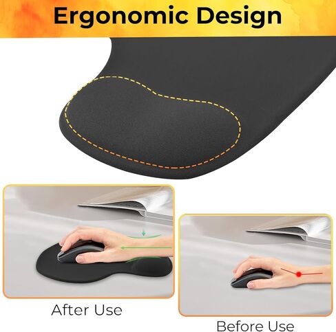 Mouse Pad with Wrist Support, 2-Pack Ergonomic Mousepad with Wrist Rest, Gaming Mouse Pad with Non-Slip PU Base, Relieve Pain Relief, for Home Office Computer Laptop, Black in Saudi Arabia