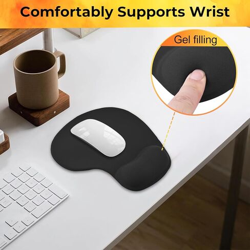 Mouse Pad with Wrist Support, 2-Pack Ergonomic Mousepad with Wrist Rest, Gaming Mouse Pad with Non-Slip PU Base, Relieve Pain Relief, for Home Office Computer Laptop, Black in Saudi Arabia