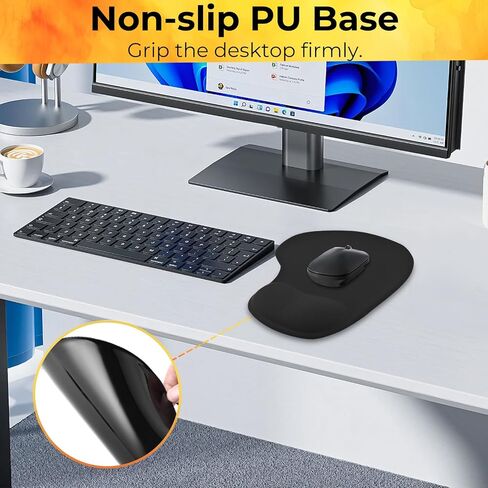 Mouse Pad with Wrist Support, 2-Pack Ergonomic Mousepad with Wrist Rest, Gaming Mouse Pad with Non-Slip PU Base, Relieve Pain Relief, for Home Office Computer Laptop, Black in Saudi Arabia