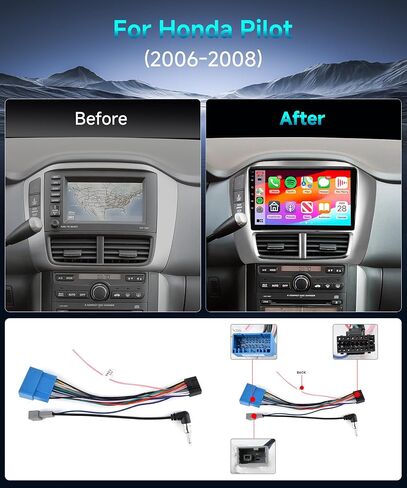 ستيريو سيارة 4G 64G لهوندا بايلوت 2006 2007 2008 راديو مع شاشة لمس 9 بوصة 1280*720P IPS/CarPlay لاسلكي/Android Auto/راديو AI/AI Voice/WiFi/BT 5.0/DSP 32EQ/RDS FM // GPS/MirrorLink/كاميرا احتياطية in Saudi Arabia
