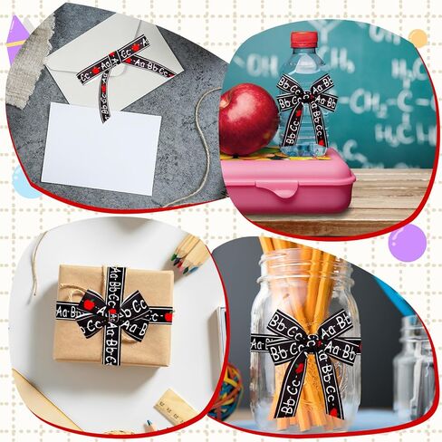 JarThenaAMCS 3 لفات العودة إلى المدرسة Grosgrain Ribbons ABC Apples Teacher Ribbon أسود أبيض نسيج حرفة الشريط لإكليل القوس هدية التفاف ديكور الحفلات، 5/8 "7/8" 1.5"، 15 ياردة in Kuwait