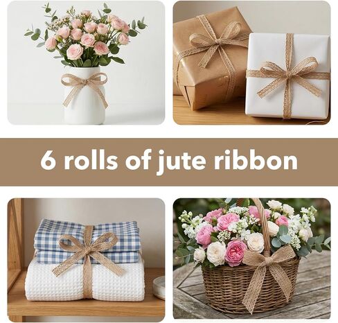 6 Pcs Jute Ribbon,18 Meters Thin Burlap Ribbon, Rustic Ribbons for DIY Sewing, Rustics Wedding Decorations, Gift Wrapping & Party Supplies in Kuwait