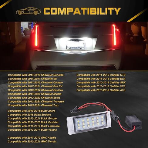 x xotic tech استبدال مصابيح لوحة الترخيص LED متوافقة مع شيفروليه كامارو بولت كورفيت إكوينوكس ترافيرس إمبالا أو بويك كاديلاك جي إم سي، خالية من الأخطاء 6000K زينون أبيض، قطعتان in Kuwait