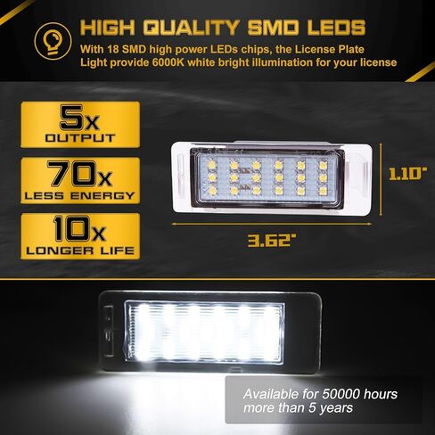 x xotic tech استبدال مصابيح لوحة الترخيص LED متوافقة مع شيفروليه كامارو بولت كورفيت إكوينوكس ترافيرس إمبالا أو بويك كاديلاك جي إم سي، خالية من الأخطاء 6000K زينون أبيض، قطعتان in Kuwait