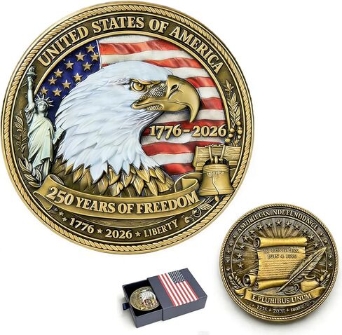 America 250th Anniversary Commemorative Coin for Independence Day-Liberty Bell, Eagle & Flag, 1776-2026 USA 250th Challenge Coin, Patriotic Medal for Gift & Collect, 1 Pack in Saudi Arabia