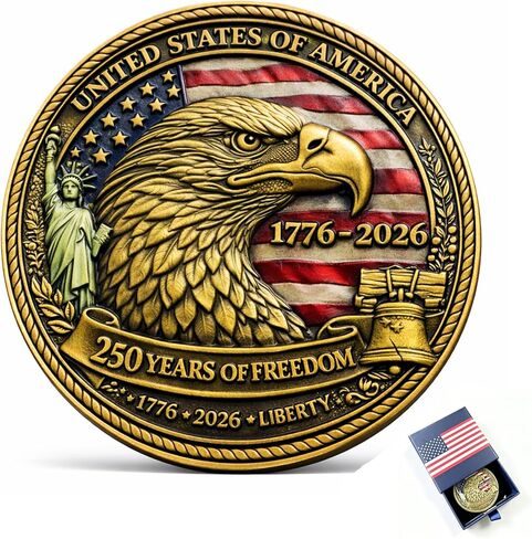 America 250th Anniversary Commemorative Coin for Independence Day-Liberty Bell, Eagle & Flag, 1776-2026 USA 250th Challenge Coin, Patriotic Medal for Gift & Collect, 1 Pack in Kuwait