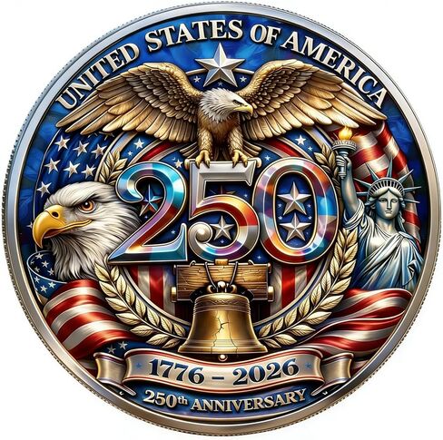 USA 250th Anniversary Commemorative Coins 250 American Flag Eagle&Liberty Bell Patriotic Collectible Merchandise Independence Day Metal Silver Plated Coin for Collectors Celebration Gift (1776-2026) in Kuwait