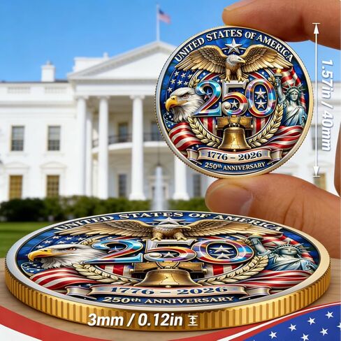 USA 250th Anniversary Commemorative Coins 250 American Flag Eagle&Liberty Bell Patriotic Collectible Merchandise Independence Day Metal Silver Plated Coin for Collectors Celebration Gift (1776-2026) in Kuwait