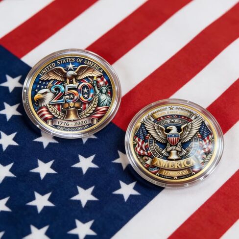USA 250th Anniversary Commemorative Coins 250 American Flag Eagle&Liberty Bell Patriotic Collectible Merchandise Independence Day Metal Silver Plated Coin for Collectors Celebration Gift (1776-2026) in Kuwait