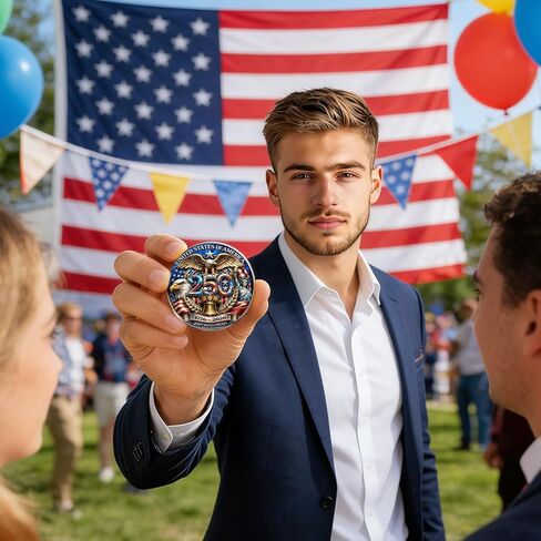 USA 250th Anniversary Commemorative Coins 250 American Flag Eagle&Liberty Bell Patriotic Collectible Merchandise Independence Day Metal Silver Plated Coin for Collectors Celebration Gift (1776-2026) in Kuwait