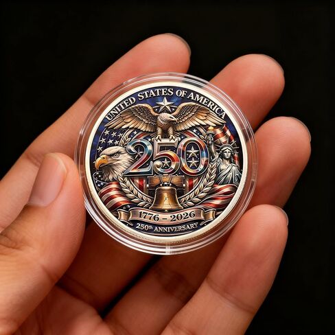 USA 250th Anniversary Commemorative Coins 250 American Flag Eagle&Liberty Bell Patriotic Collectible Merchandise Independence Day Metal Silver Plated Coin for Collectors Celebration Gift (1776-2026) in Kuwait