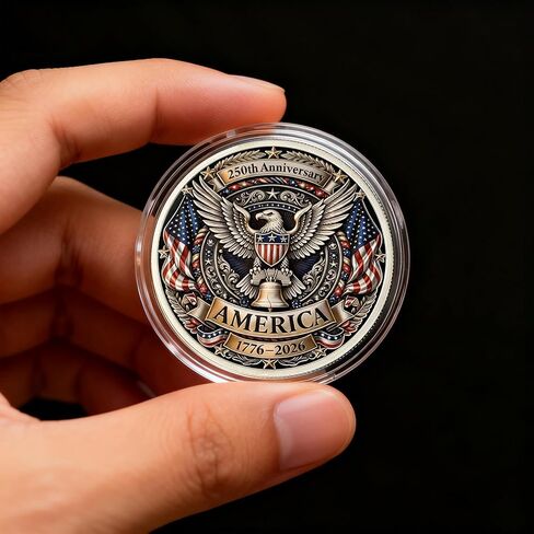 USA 250th Anniversary Commemorative Coins 250 American Flag Eagle&Liberty Bell Patriotic Collectible Merchandise Independence Day Metal Silver Plated Coin for Collectors Celebration Gift (1776-2026) in Kuwait