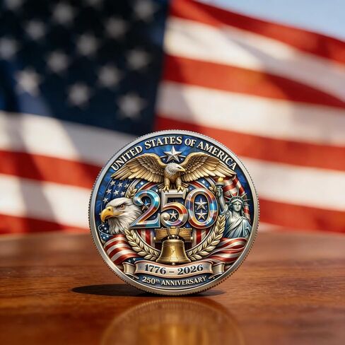 USA 250th Anniversary Commemorative Coins 250 American Flag Eagle&Liberty Bell Patriotic Collectible Merchandise Independence Day Metal Silver Plated Coin for Collectors Celebration Gift (1776-2026) in Kuwait