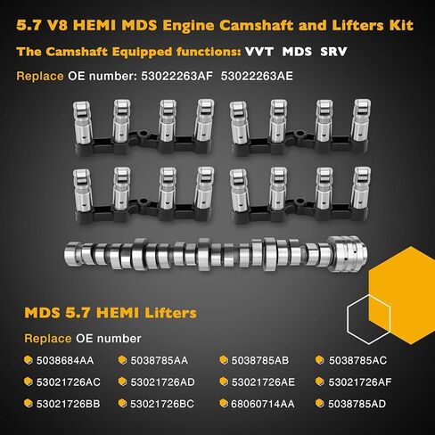 MDS 5.7 HEMI V8 Engine Camshaft Lifter Kit, 5.7L Hemi Overhaul Rebuild Kit With Timing Chain Kit, Oil Pump & Water Pump Set & Pistons Rings Set, Compatible with 2009 10 11 12 13 14 15 Dodge Ram 1500 in Kuwait