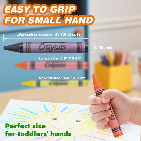 WOSWEL Super Washable Jumbo Crayons Bulk - 12 Packs With 8 Bright Colors, Non-Toxic Easy-Grip Fat Crayons for Toddlers Ages 1-3 2-4, Classroom Party Favor School Supplies in Kuwait