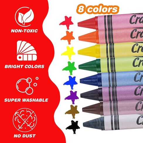 WOSWEL Super Washable Jumbo Crayons Bulk - 12 Packs With 8 Bright Colors, Non-Toxic Easy-Grip Fat Crayons for Toddlers Ages 1-3 2-4, Classroom Party Favor School Supplies in Kuwait