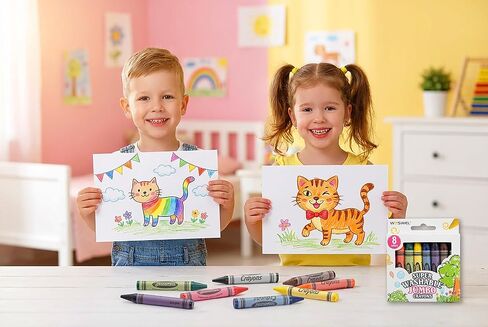 WOSWEL Super Washable Jumbo Crayons Bulk - 12 Packs With 8 Bright Colors, Non-Toxic Easy-Grip Fat Crayons for Toddlers Ages 1-3 2-4, Classroom Party Favor School Supplies in Kuwait