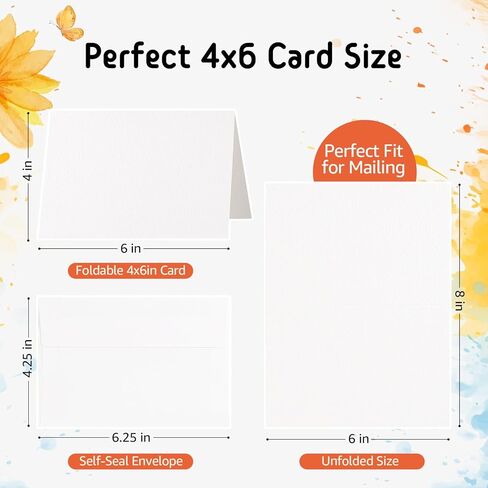 Lazydrop Watercolor Cards with Envelopes 60 Pack - 300gsm 100% Cotton Cold Pressed, 4x6 Inch Foldable Blank Watercolor Paper in Saudi Arabia