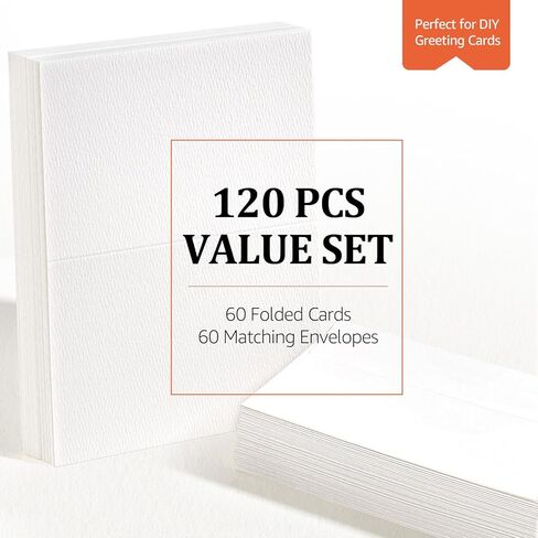 Lazydrop Watercolor Cards with Envelopes 60 Pack - 300gsm 100% Cotton Cold Pressed, 4x6 Inch Foldable Blank Watercolor Paper in Saudi Arabia