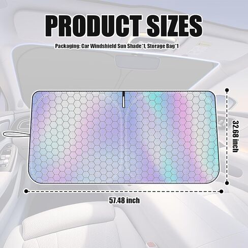 2026 New Upgrade Radium Reflective Car Windshield Sun Shade,57.48"x32.68" Sunshade for Car Windshield for Lowering Interior Temperature,Foldable Windshields Cover Sun Shade with Storage Pouch in Kuwait