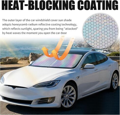 2026 New Upgrade Radium Reflective Car Windshield Sun Shade,57.48"x32.68" Sunshade for Car Windshield for Lowering Interior Temperature,Foldable Windshields Cover Sun Shade with Storage Pouch in Kuwait