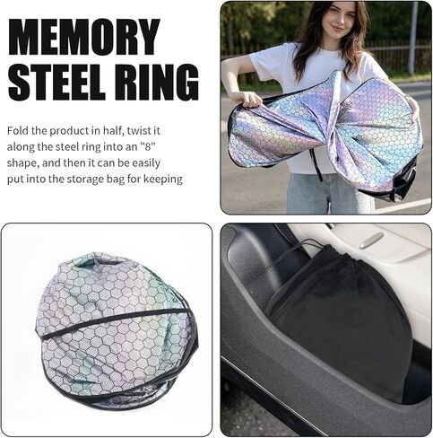 2026 New Upgrade Radium Reflective Car Windshield Sun Shade,57.48"x32.68" Sunshade for Car Windshield for Lowering Interior Temperature,Foldable Windshields Cover Sun Shade with Storage Pouch in Kuwait