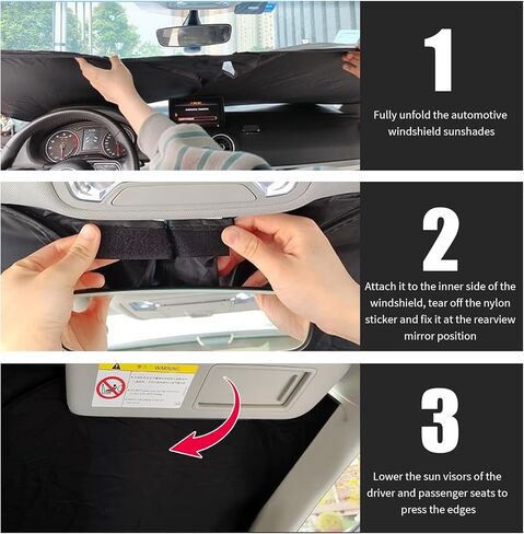 2026 New Upgrade Radium Reflective Car Windshield Sun Shade,57.48"x32.68" Sunshade for Car Windshield for Lowering Interior Temperature,Foldable Windshields Cover Sun Shade with Storage Pouch in Kuwait