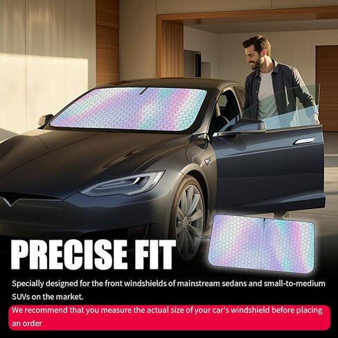 2026 New Upgrade Radium Reflective Car Windshield Sun Shade,57.48"x32.68" Sunshade for Car Windshield for Lowering Interior Temperature,Foldable Windshields Cover Sun Shade with Storage Pouch in Kuwait