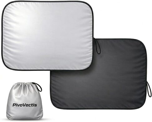 2-Piece Windshield Sun Shade (L: 31.1 * 27.95 inch), Upgraded 280T Reflective Foldable Car Sunshades, Protect Car from Sun Rays & Heat Damage, Keep Vehicle Cool, Fits Most Sedans, SUVs in Kuwait