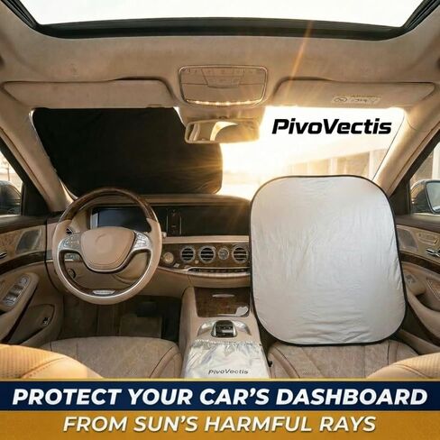 2-Piece Windshield Sun Shade (L: 31.1 * 27.95 inch), Upgraded 280T Reflective Foldable Car Sunshades, Protect Car from Sun Rays & Heat Damage, Keep Vehicle Cool, Fits Most Sedans, SUVs in Kuwait
