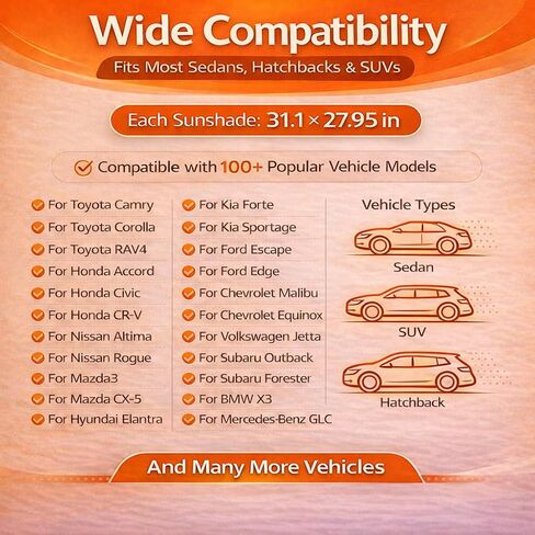 2-Piece Windshield Sun Shade (L: 31.1 * 27.95 inch), Upgraded 280T Reflective Foldable Car Sunshades, Protect Car from Sun Rays & Heat Damage, Keep Vehicle Cool, Fits Most Sedans, SUVs in Kuwait