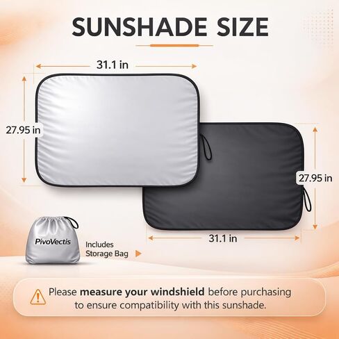 2-Piece Windshield Sun Shade (L: 31.1 * 27.95 inch), Upgraded 280T Reflective Foldable Car Sunshades, Protect Car from Sun Rays & Heat Damage, Keep Vehicle Cool, Fits Most Sedans, SUVs in Kuwait