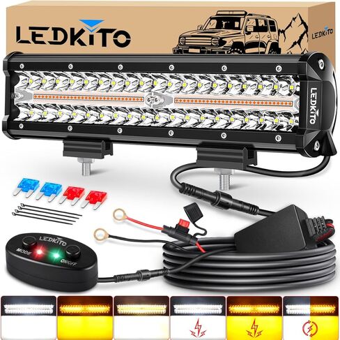 12In LED Light Bar Kit Amber White 6Mode Strobe Spot Flood Combo Triple Row Dual Color OffRoad LED Driving Work Fog Flashing Lights Bar with Memory Reset Function for ATV UTV SUV Trucks Pickup in Saudi Arabia