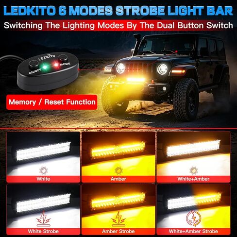 12In LED Light Bar Kit Amber White 6Mode Strobe Spot Flood Combo Triple Row Dual Color OffRoad LED Driving Work Fog Flashing Lights Bar with Memory Reset Function for ATV UTV SUV Trucks Pickup in Saudi Arabia