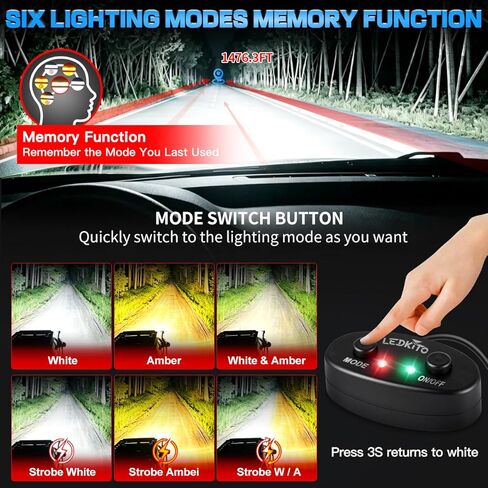 12In LED Light Bar Kit Amber White 6Mode Strobe Spot Flood Combo Triple Row Dual Color OffRoad LED Driving Work Fog Flashing Lights Bar with Memory Reset Function for ATV UTV SUV Trucks Pickup in Saudi Arabia
