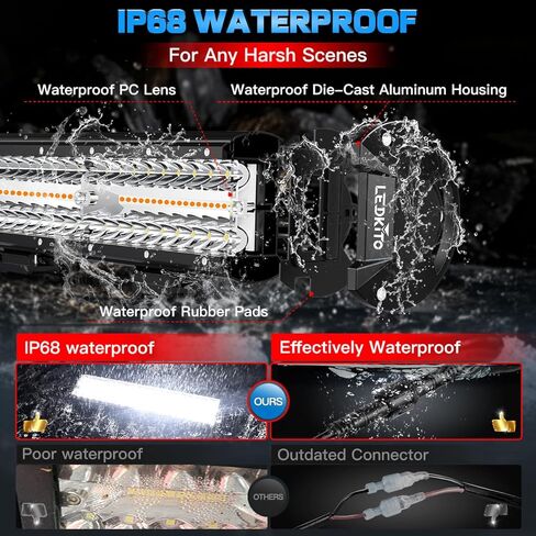 12In LED Light Bar Kit Amber White 6Mode Strobe Spot Flood Combo Triple Row Dual Color OffRoad LED Driving Work Fog Flashing Lights Bar with Memory Reset Function for ATV UTV SUV Trucks Pickup in Saudi Arabia