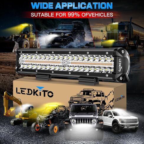 12In LED Light Bar Kit Amber White 6Mode Strobe Spot Flood Combo Triple Row Dual Color OffRoad LED Driving Work Fog Flashing Lights Bar with Memory Reset Function for ATV UTV SUV Trucks Pickup in Saudi Arabia