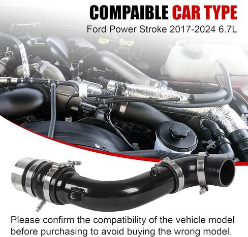 أنبوب شحن جانبي بارد لمنفذ المبرد الداخلي من Turbo متوافق مع Ford Power Stroke 2017-2024 6.7L لاستبدال HC3Z-6F073-A/B، PC3Z-6F073-B (أسود) in Kuwait
