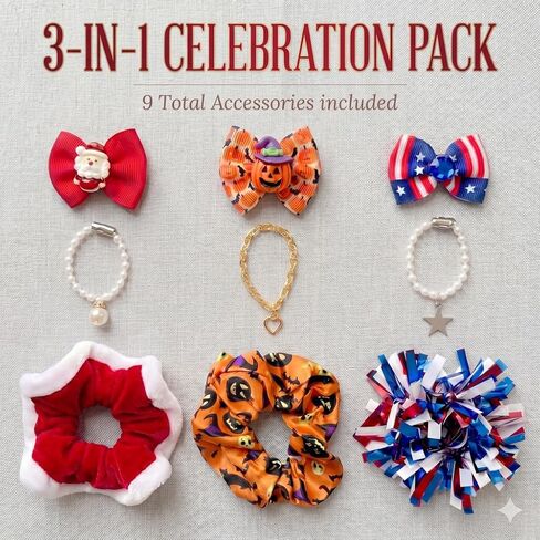 9 PCS Mini Goose Outfits for 7 Inch Desktop Figurine, 3-in-1 Holiday Clothes Set with Halloween, Christmas & Patriotic Accessories, Seasonal Decor for Office, Bookshelf & Home in Kuwait