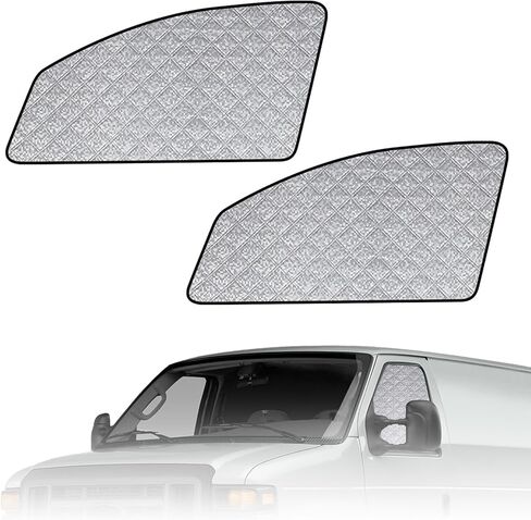 مظلة شمسية للنافذة الأمامية مخصصة لسيارة Ford Econoline/E-Series E-150 E-250 E-350 E450 1992-2025، قطعتان من واقي الشمس للنافذة القابلة للطي للنوافذ الجانبية تعكس حماية الخصوصية من الأشعة فوق البنفسجية in Kuwait