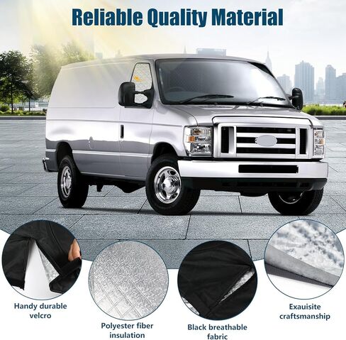 مظلة شمسية للنافذة الأمامية مخصصة لسيارة Ford Econoline/E-Series E-150 E-250 E-350 E450 1992-2025، قطعتان من واقي الشمس للنافذة القابلة للطي للنوافذ الجانبية تعكس حماية الخصوصية من الأشعة فوق البنفسجية in Kuwait