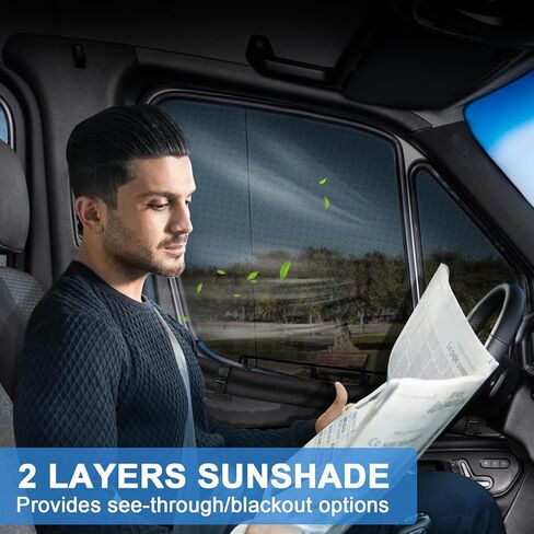 Double Layers Side Window Sunshade Magnetic Bug Screen for Front Doors, Pair Universal Size for Promaster, Sprinter, Metris, and Other Van in Saudi Arabia