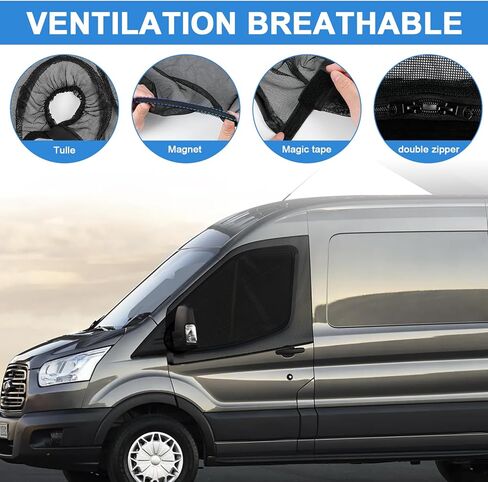 Double Layers Side Window Sunshade Magnetic Bug Screen for Front Doors, Pair Universal Size for Promaster, Sprinter, Metris, and Other Van in Saudi Arabia