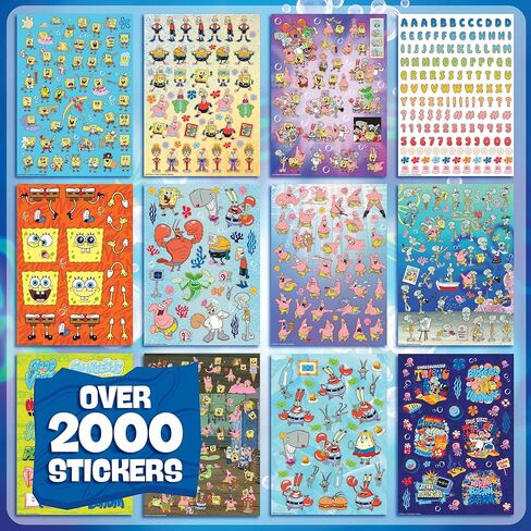 Horizon Group USA Sticker Book with Large and Small Sizes, Kids Stationary for Water Bottle, Notebooks, and Party Favors, 2000+, Spongebob Squarepants in Kuwait