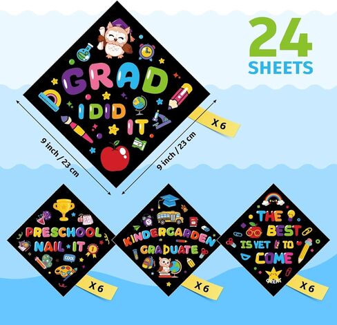 24 Pcs Graduation Cap Sticker Craft DIY Preschool Kindergarten Graduation Hat Topper Decorations for Pre-K Congrats Grad Party Favors 2026 Graduation Gifts in Saudi Arabia