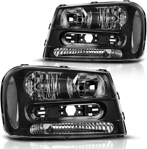 PENSUN Headlights Assembly Fit for 2002-2009 Chevy Trailblazer, Pair of Headlamps Replacement (Black Housing with Clear Reflectors) in Kuwait
