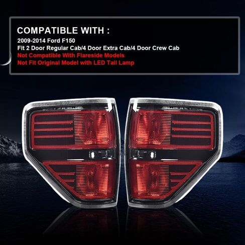 PIT66 Left & Right Headlight Headlamp Assembly + Tail Lights Compatible With Ford F150 2009 2010 2011 2012 2013 2014 Halogen Smoky & Red Lens FO2503289, FO2502289, FO2818148 in Kuwait