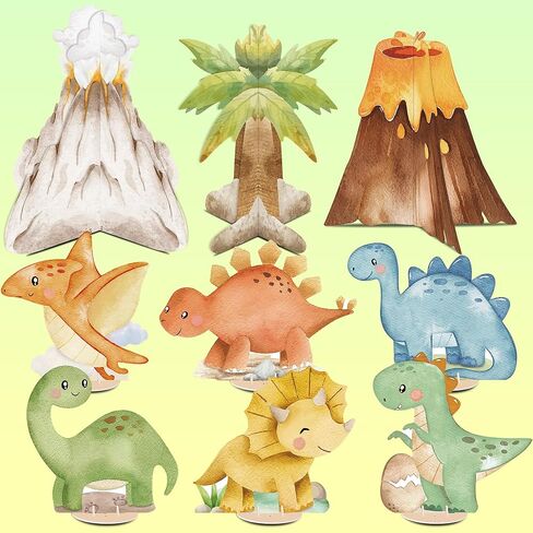 9 PCS Watercolor Dinosaur Centerpieces Table Decorations, Dino Birthday Party Supplies for Baby Shower Safari Jungle Theme Decor in Kuwait
